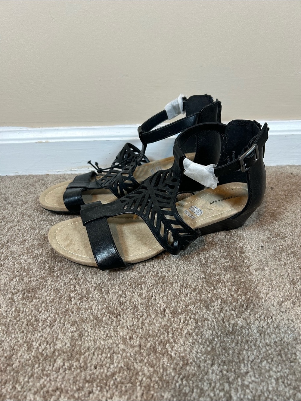 St. John's Bay Black Laser-Cut Ankle-Strap Sandals
